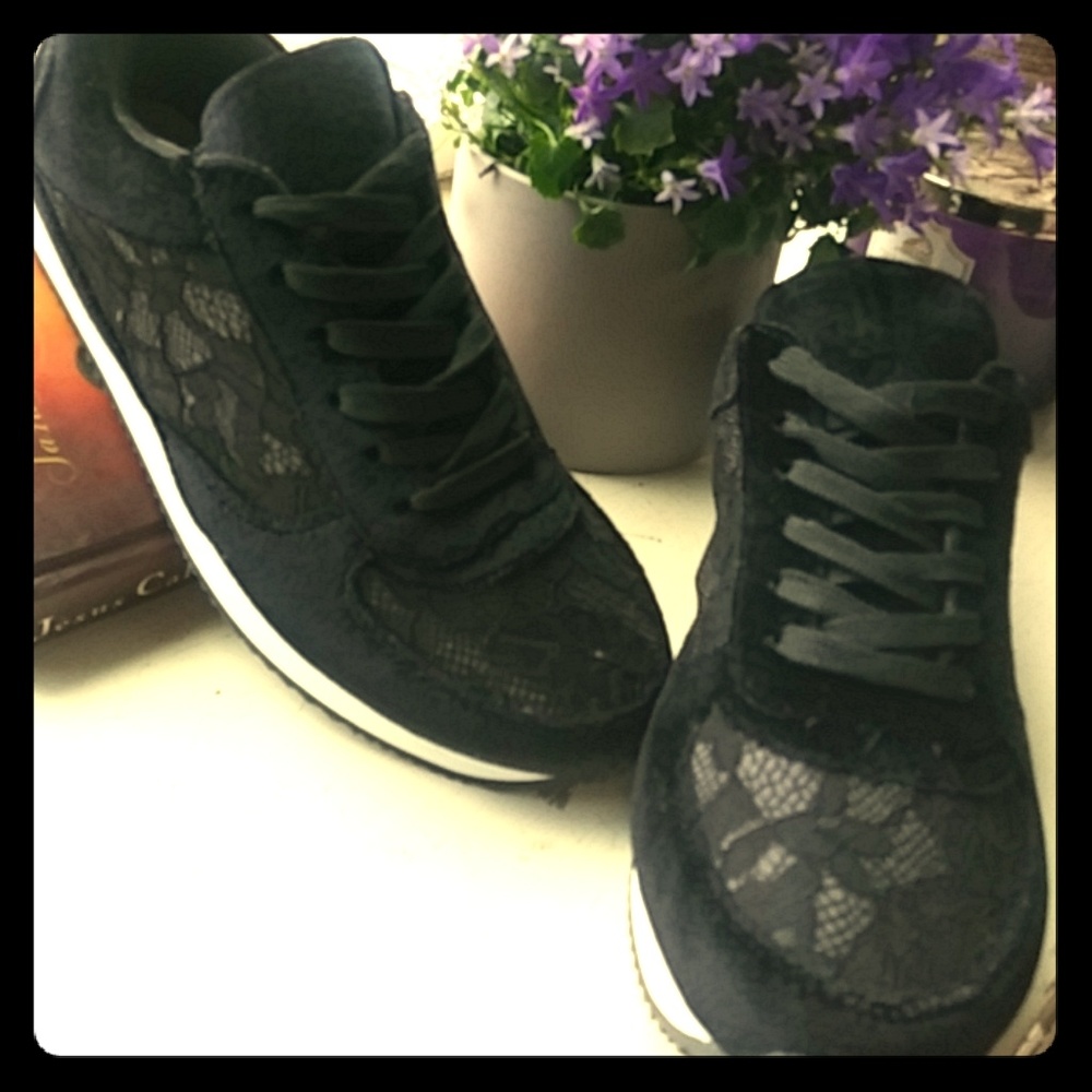 black velvet and lace sneakers.